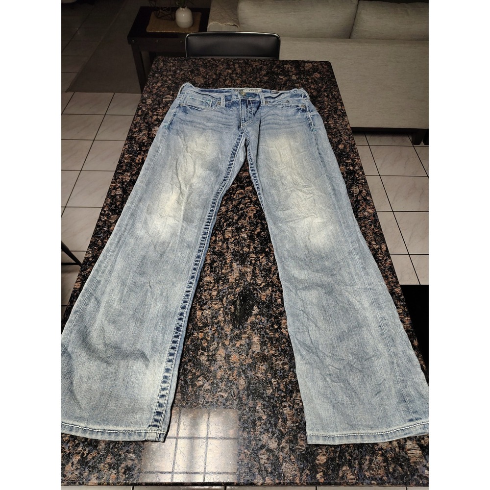 BKE Carter Straight Leg Jeans Light Wash Contrast Stitch Denim 34R